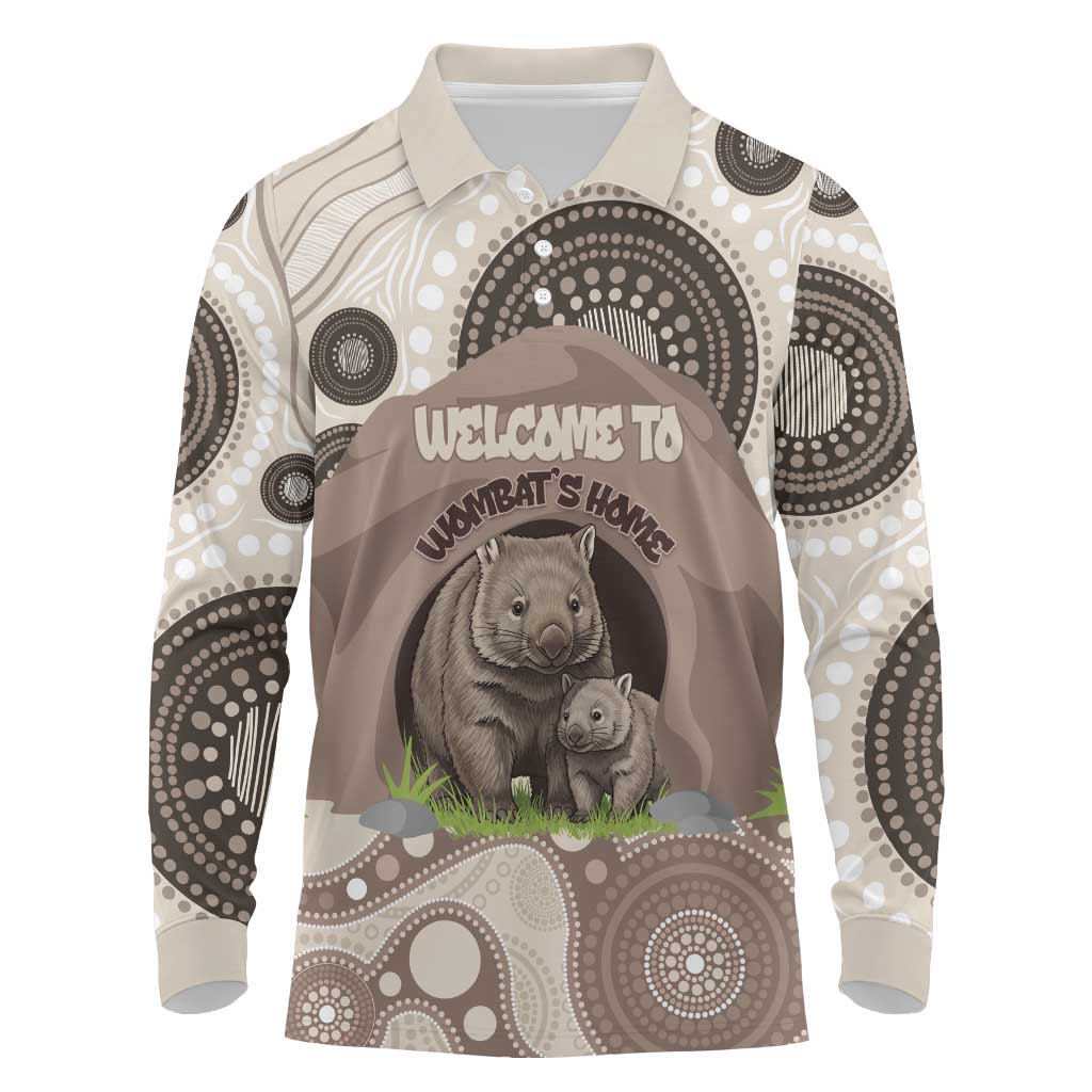 Personalised Australia Wombat Long Sleeve Polo Shirt Welcome To Our Home Aboriginal Art - Aussie Hoodie