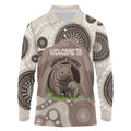 Personalised Australia Wombat Long Sleeve Polo Shirt Welcome To Our Home Aboriginal Art - Aussie Hoodie
