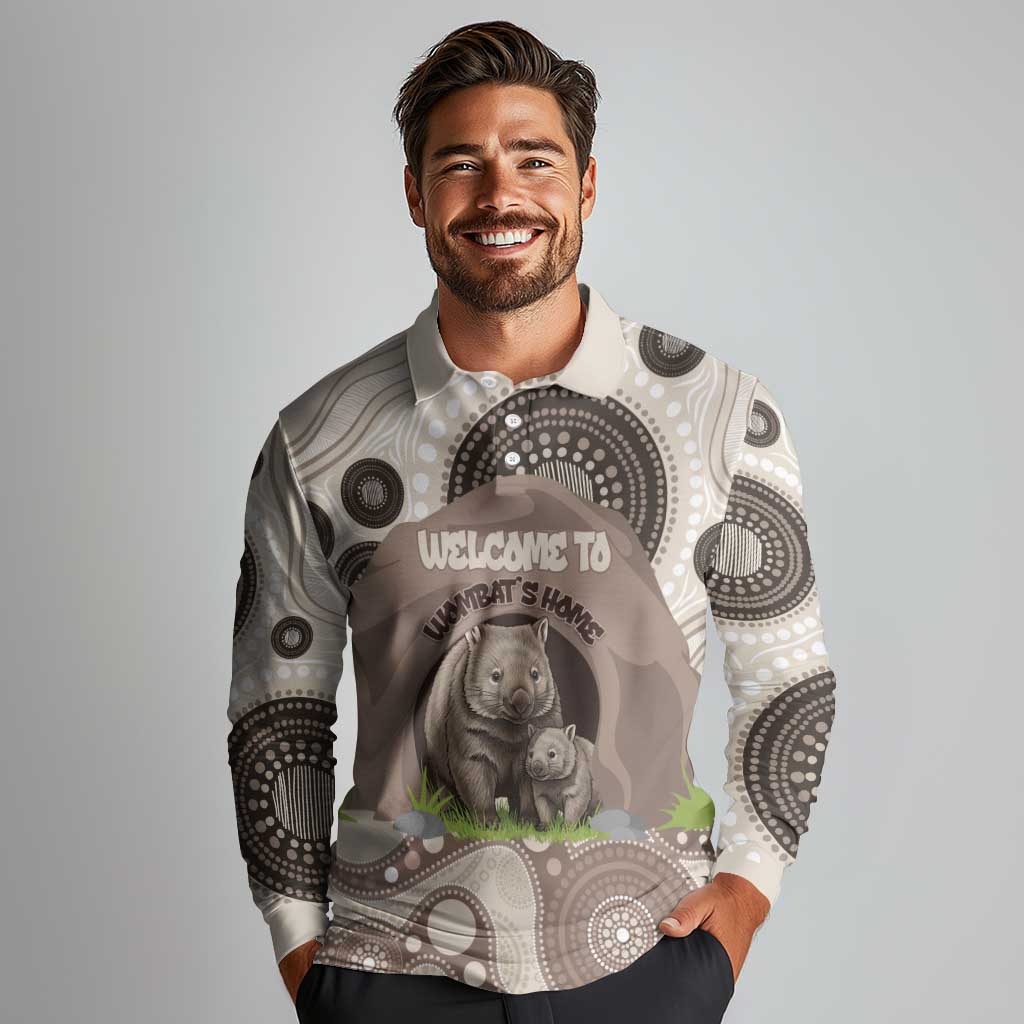 Personalised Australia Wombat Long Sleeve Polo Shirt Welcome To Our Home Aboriginal Art - Aussie Hoodie