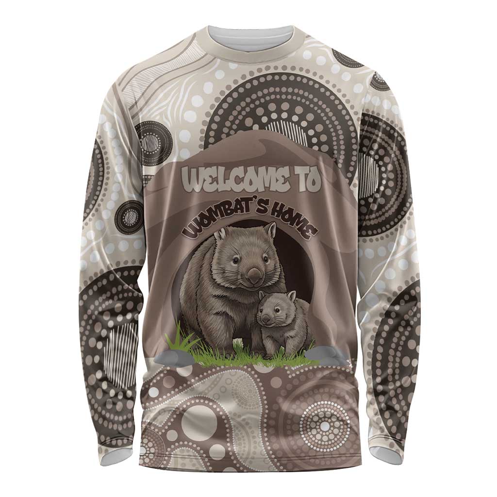 Personalised Australia Wombat Long Sleeve Shirt Welcome To Our Home Aboriginal Art - Aussie Hoodie