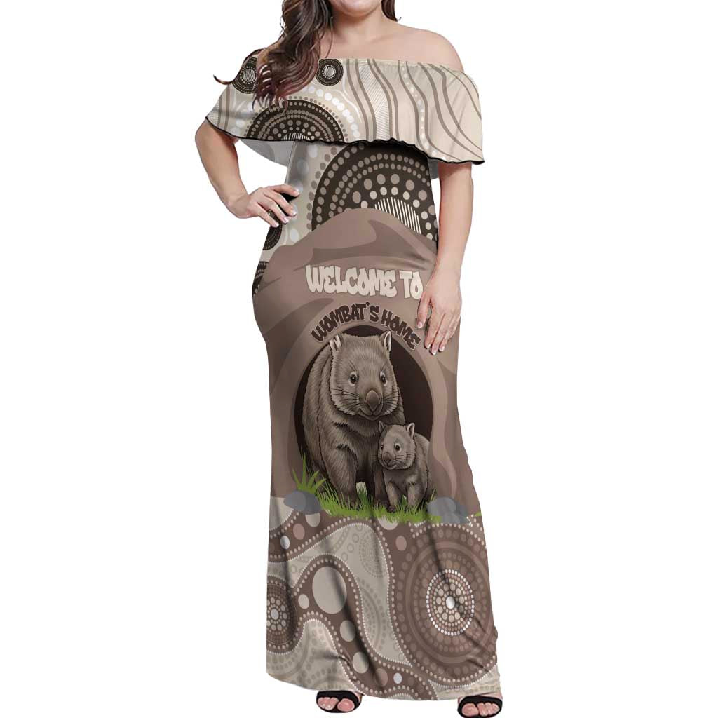Personalised Australia Wombat Off Shoulder Maxi Dress Welcome To Our Home Aboriginal Art - Aussie Hoodie