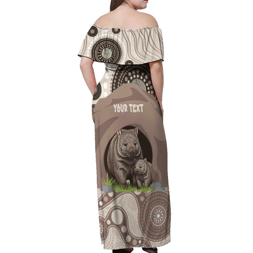 Personalised Australia Wombat Off Shoulder Maxi Dress Welcome To Our Home Aboriginal Art - Aussie Hoodie