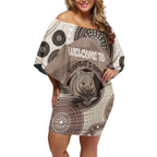 Personalised Australia Wombat Off Shoulder Short Dress Welcome To Our Home Aboriginal Art - Aussie Hoodie
