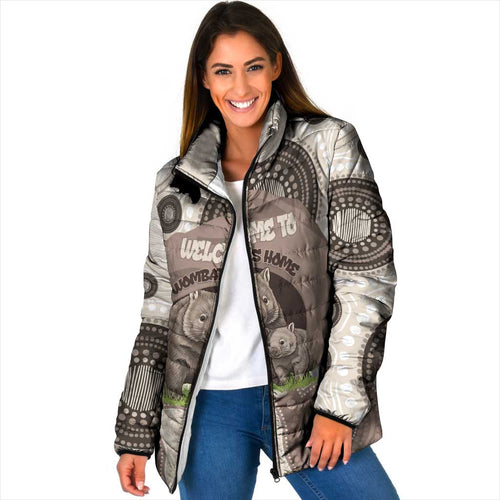 Personalised Australia Wombat Padded Jacket Welcome To Our Home Aboriginal Art - Aussie Hoodie