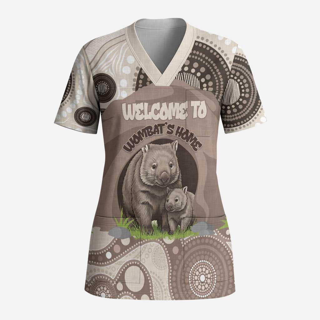 Personalised Australia Wombat Scrub Top Welcome To Our Home Aboriginal Art - Aussie Hoodie
