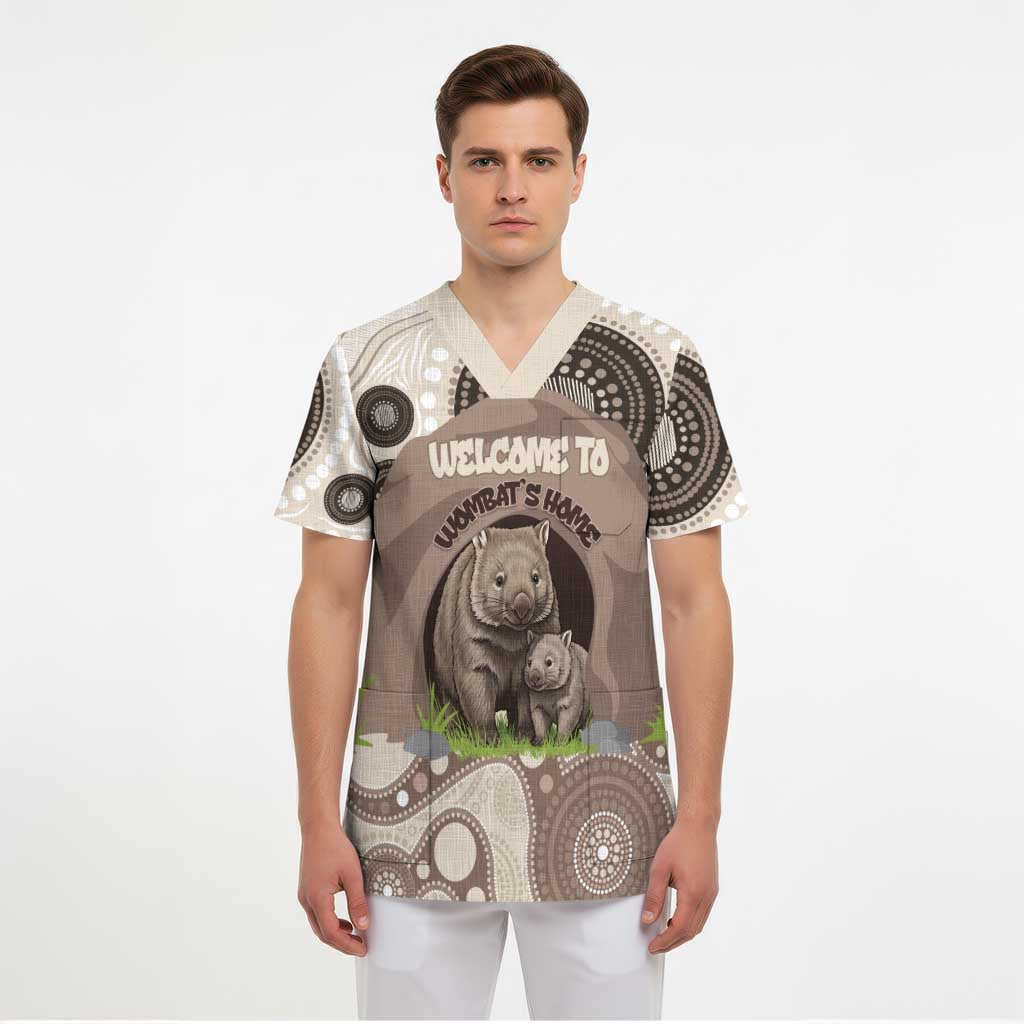 Personalised Australia Wombat Scrub Top Welcome To Our Home Aboriginal Art - Aussie Hoodie