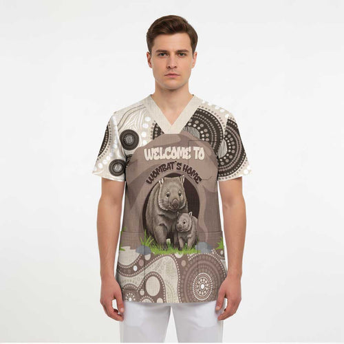 Personalised Australia Wombat Scrub Top Welcome To Our Home Aboriginal Art - Aussie Hoodie