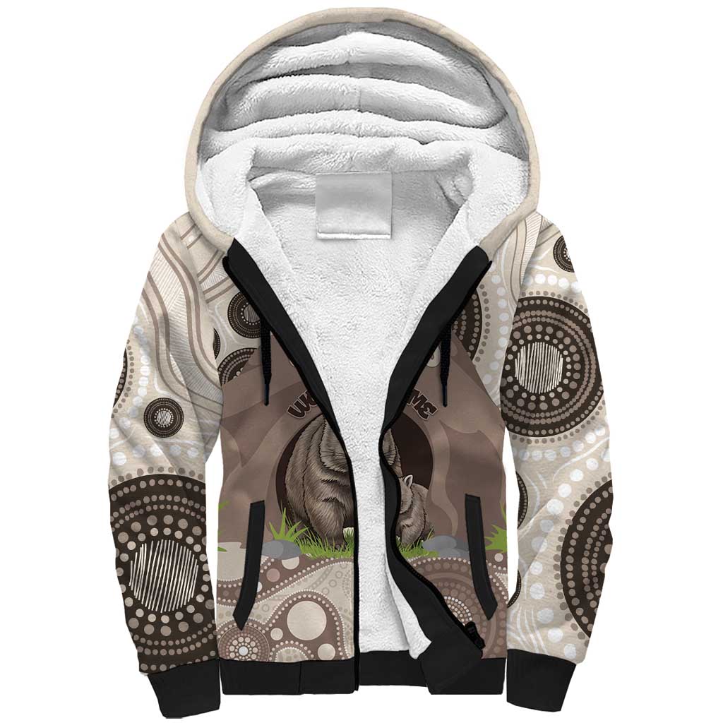 Personalised Australia Wombat Sherpa Hoodie Welcome To Our Home Aboriginal Art - Aussie Hoodie