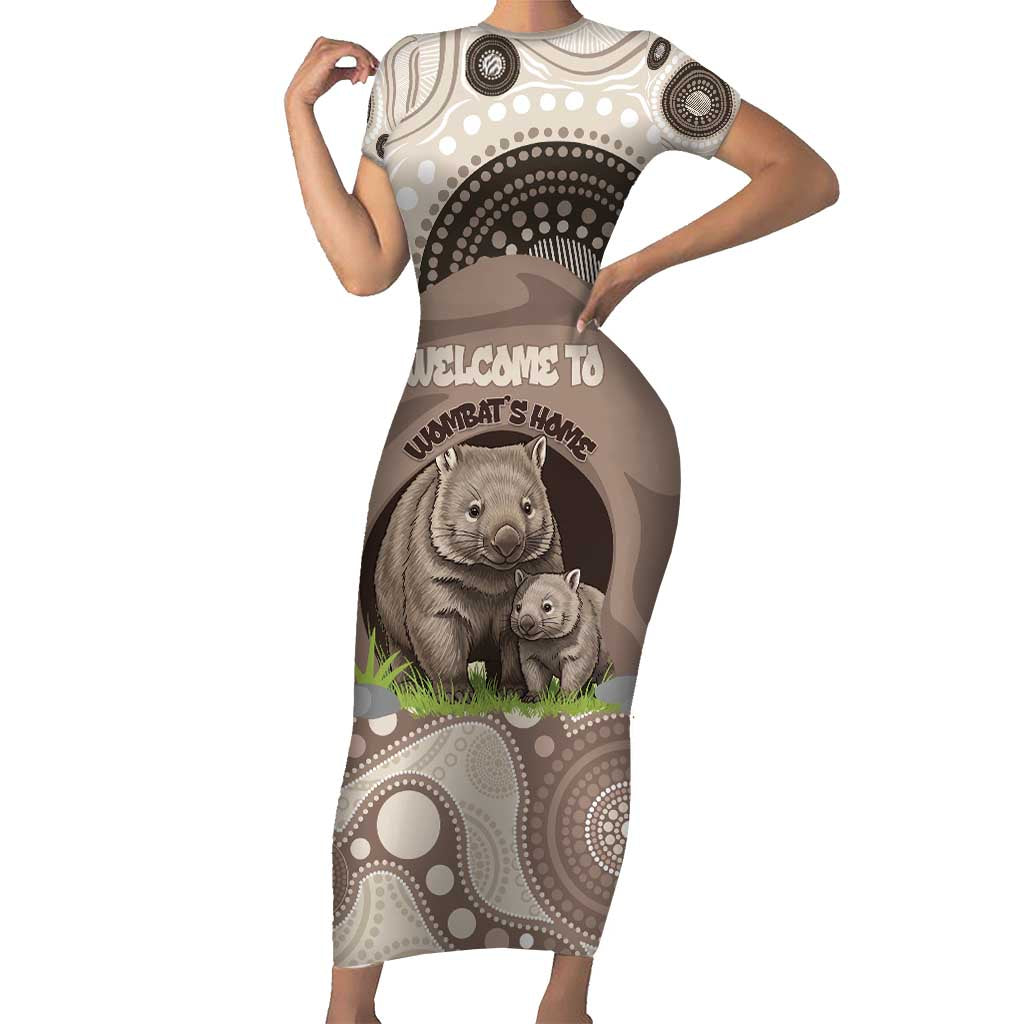 Personalised Australia Wombat Short Sleeve Bodycon Dress Welcome To Our Home Aboriginal Art - Aussie Hoodie