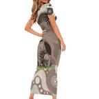 Personalised Australia Wombat Short Sleeve Bodycon Dress Welcome To Our Home Aboriginal Art - Aussie Hoodie