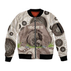 Personalised Australia Wombat Sleeve Zip Bomber Jacket Welcome To Our Home Aboriginal Art - Aussie Hoodie
