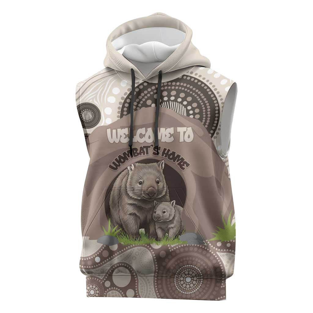 Personalised Australia Wombat Sleeveless Hoodie Welcome To Our Home Aboriginal Art - Aussie Hoodie