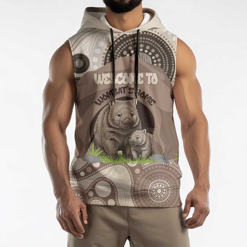Personalised Australia Wombat Sleeveless Hoodie Welcome To Our Home Aboriginal Art - Aussie Hoodie