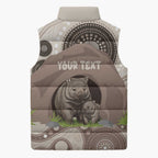 Personalised Australia Wombat Sleeveless Puffer Jacket Welcome To Our Home Aboriginal Art - Aussie Hoodie