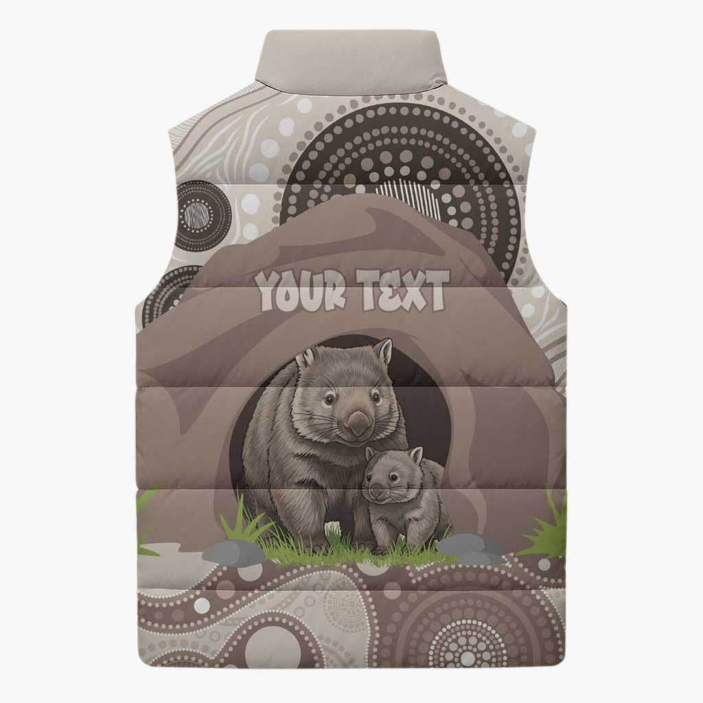 Personalised Australia Wombat Sleeveless Puffer Jacket Welcome To Our Home Aboriginal Art - Aussie Hoodie