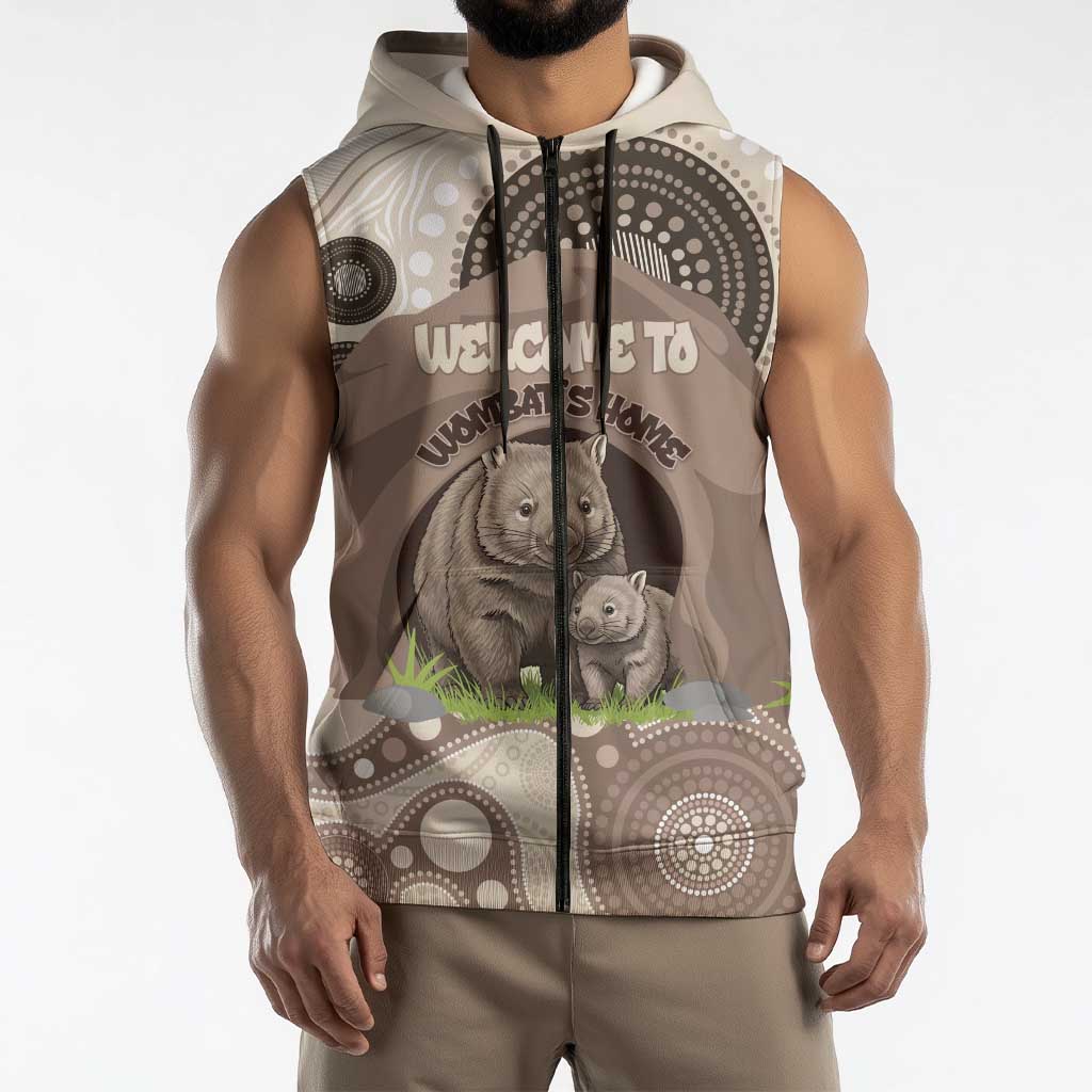 Personalised Australia Wombat Sleeveless Zip Hoodie Welcome To Our Home Aboriginal Art LT14
