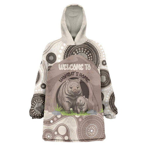 Personalised Australia Wombat Wearable Blanket Hoodie Welcome To Our Home Aboriginal Art - Aussie Hoodie