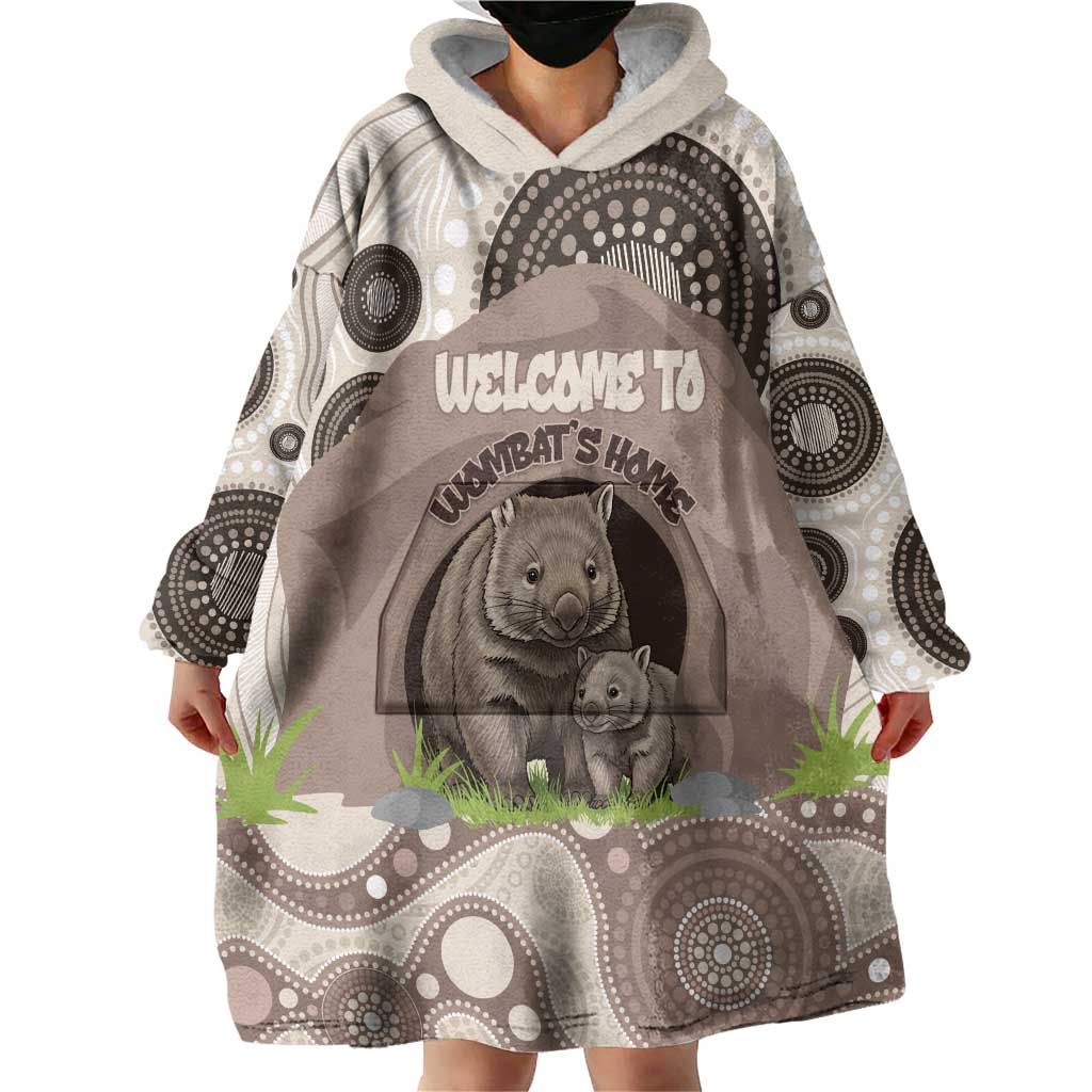 Personalised Australia Wombat Wearable Blanket Hoodie Welcome To Our Home Aboriginal Art - Aussie Hoodie
