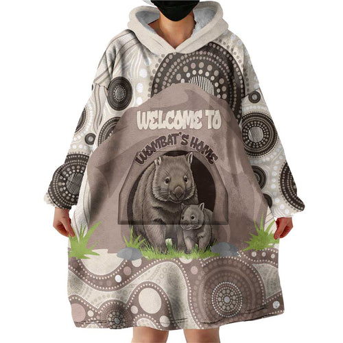 Personalised Australia Wombat Wearable Blanket Hoodie Welcome To Our Home Aboriginal Art - Aussie Hoodie