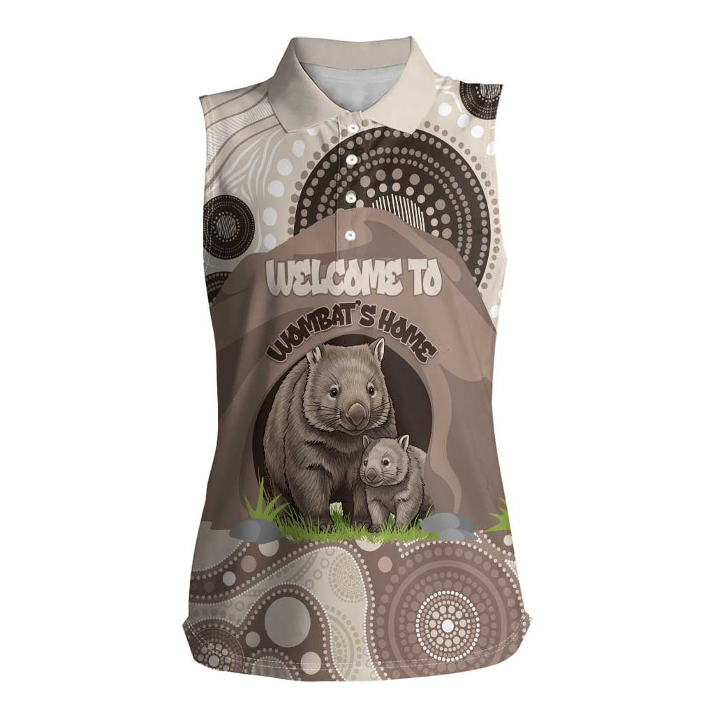 Personalised Australia Wombat Women Sleeveless Polo Shirt Welcome To Our Home Aboriginal Art - Aussie Hoodie
