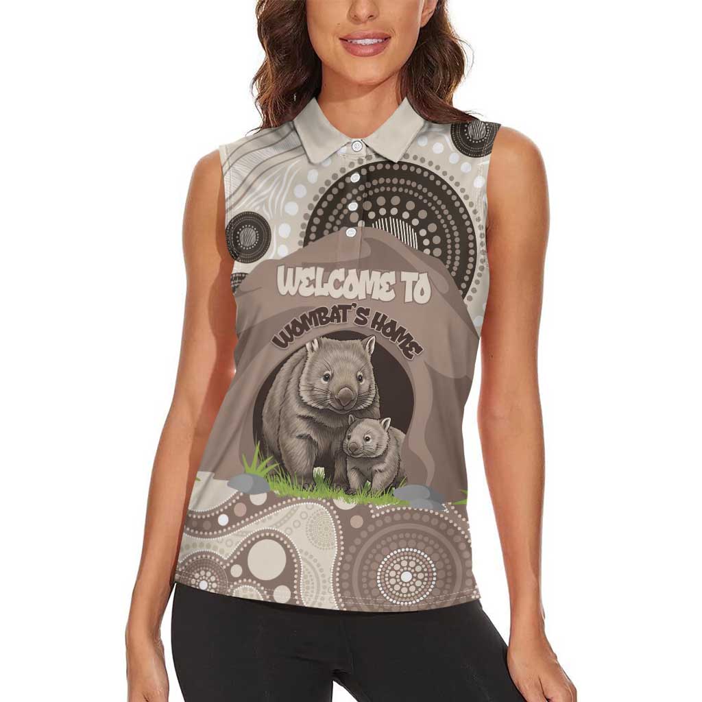 Personalised Australia Wombat Women Sleeveless Polo Shirt Welcome To Our Home Aboriginal Art - Aussie Hoodie