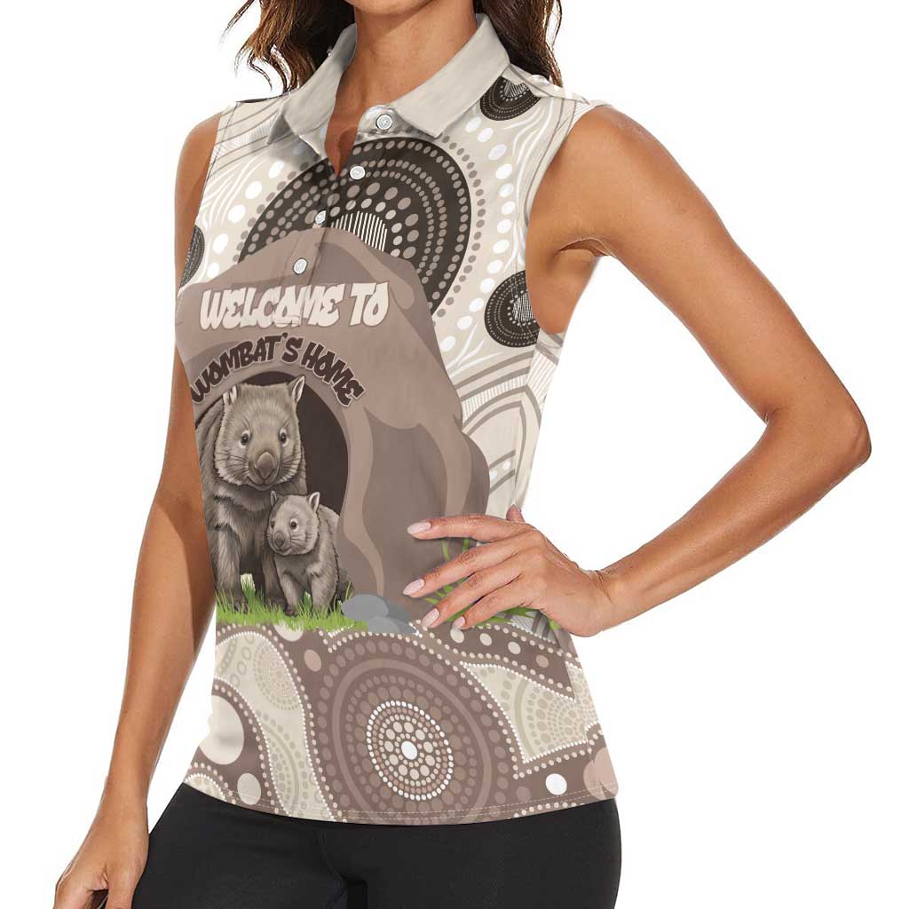 Personalised Australia Wombat Women Sleeveless Polo Shirt Welcome To Our Home Aboriginal Art - Aussie Hoodie