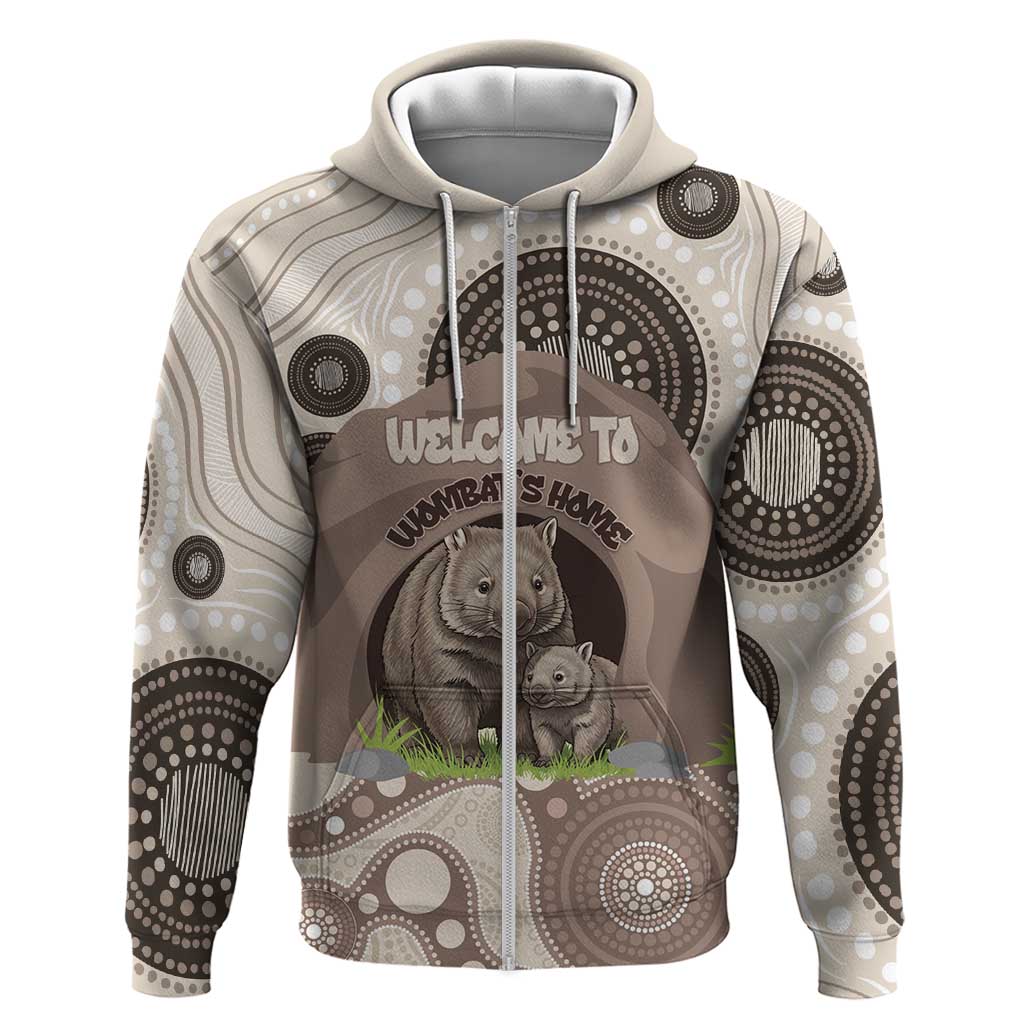 Personalised Australia Wombat Zip Hoodie Welcome To Our Home Aboriginal Art - Aussie Hoodie