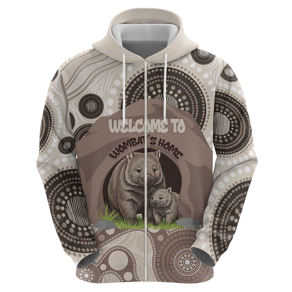 Personalised Australia Wombat Zip Hoodie Welcome To Our Home Aboriginal Art - Aussie Hoodie