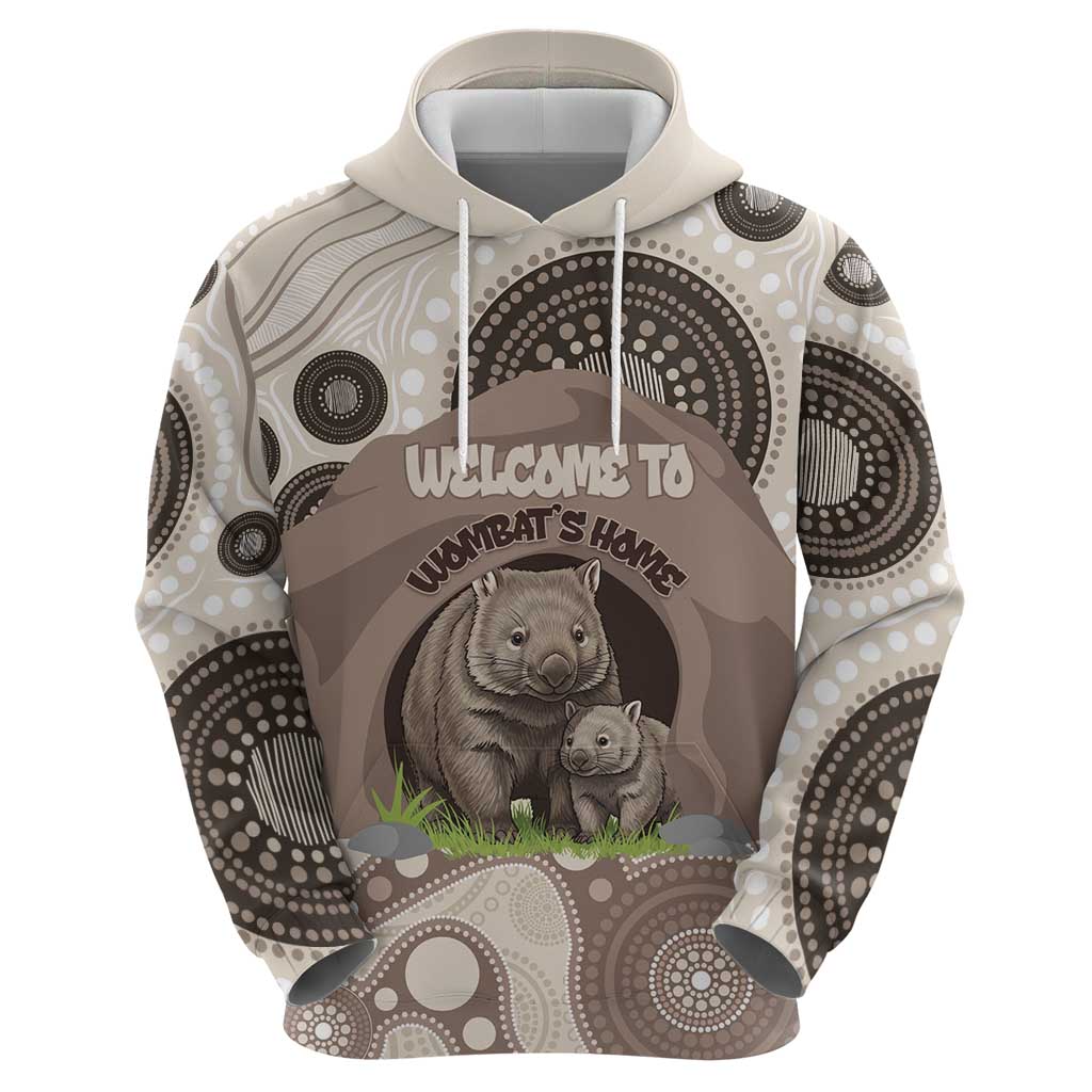 Personalised Australia Wombat Zip Hoodie Welcome To Our Home Aboriginal Art - Aussie Hoodie