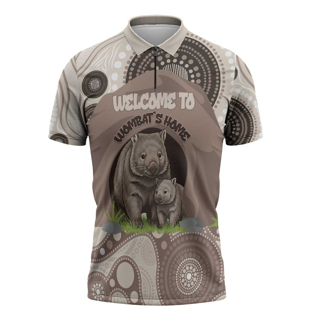 Personalised Australia Wombat Zipper Polo Shirt Welcome To Our Home Aboriginal Art - Aussie Hoodie