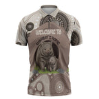Personalised Australia Wombat Zipper Polo Shirt Welcome To Our Home Aboriginal Art - Aussie Hoodie