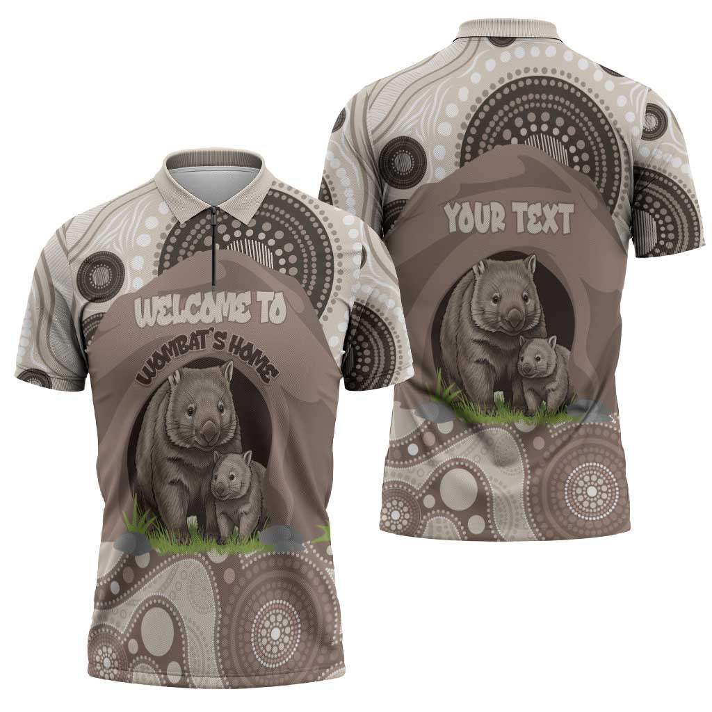 Personalised Australia Wombat Zipper Polo Shirt Welcome To Our Home Aboriginal Art - Aussie Hoodie