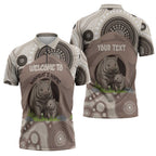 Personalised Australia Wombat Zipper Polo Shirt Welcome To Our Home Aboriginal Art - Aussie Hoodie