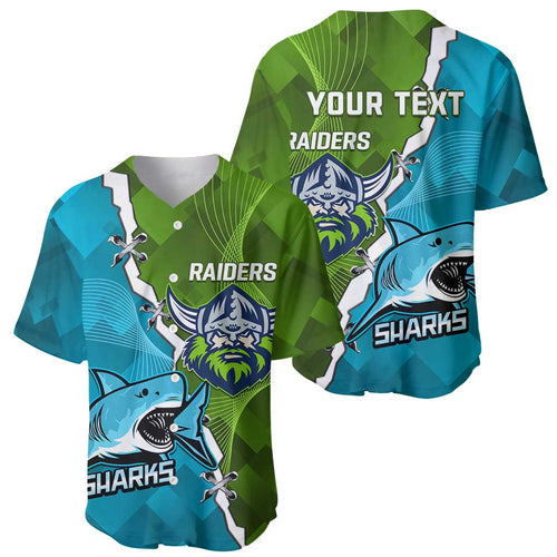 Personalised Sharks And Raiders Rugby Baseball Jersey Sporty Style