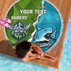 Personalised Sharks And Raiders Rugby Beach Blanket Sporty Style