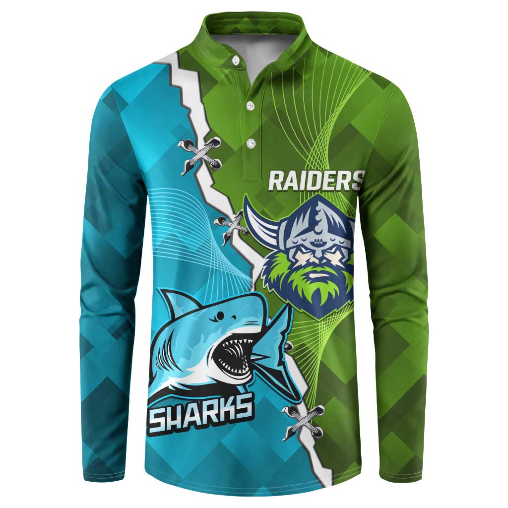 Personalised Sharks And Raiders Rugby Button Sweatshirt Sporty Style
