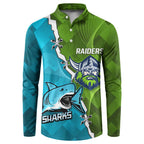 Personalised Sharks And Raiders Rugby Button Sweatshirt Sporty Style