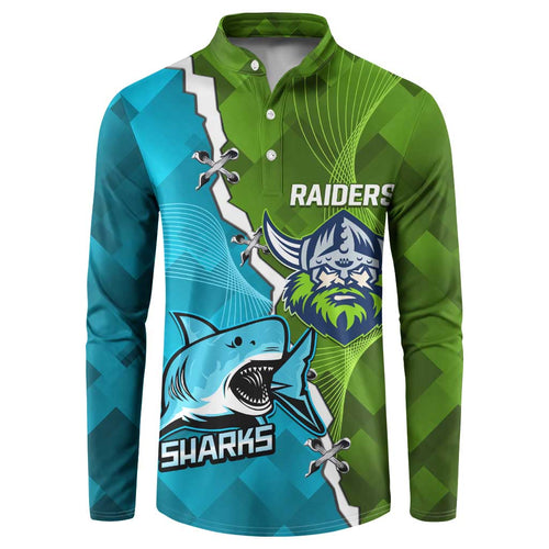 Personalised Sharks And Raiders Rugby Button Sweatshirt Sporty Style