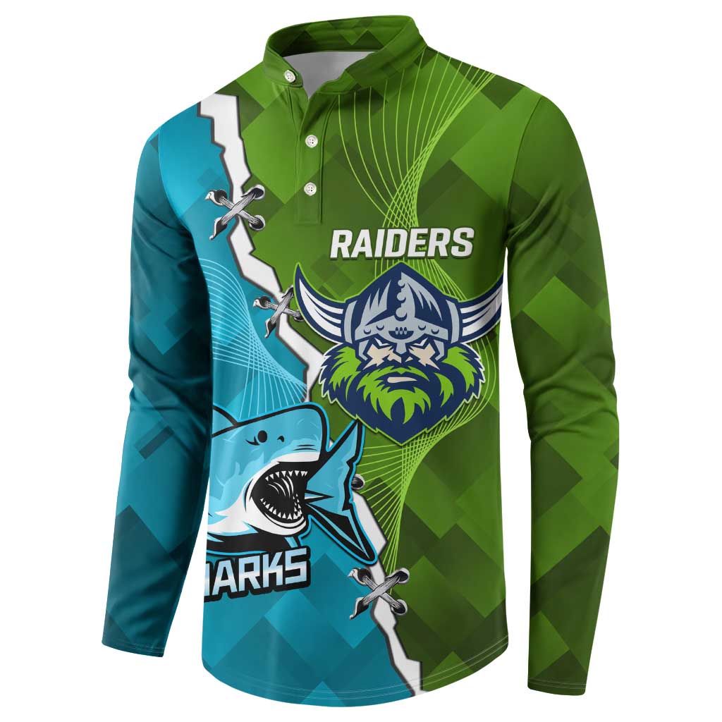Personalised Sharks And Raiders Rugby Button Sweatshirt Sporty Style
