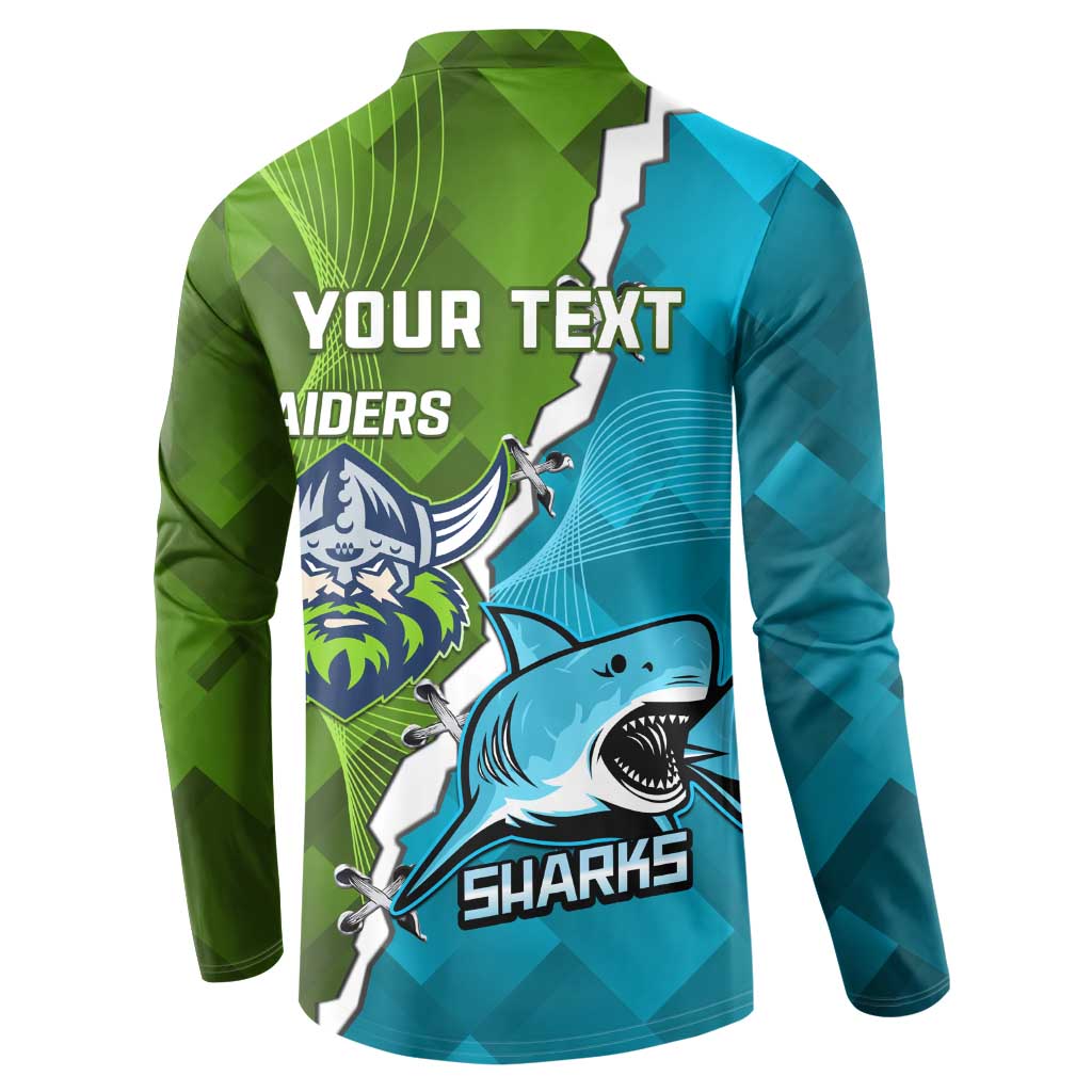 Personalised Sharks And Raiders Rugby Button Sweatshirt Sporty Style