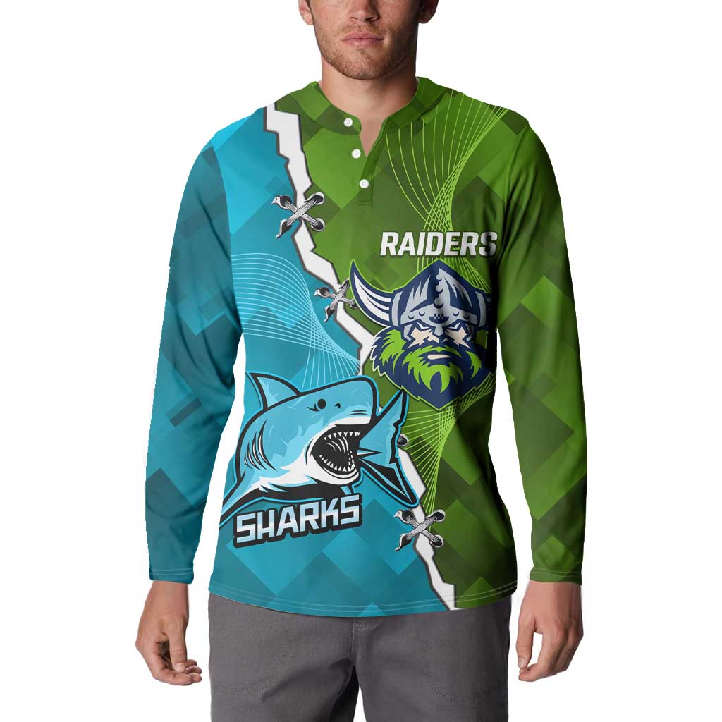Personalised Sharks And Raiders Rugby Button Sweatshirt Sporty Style