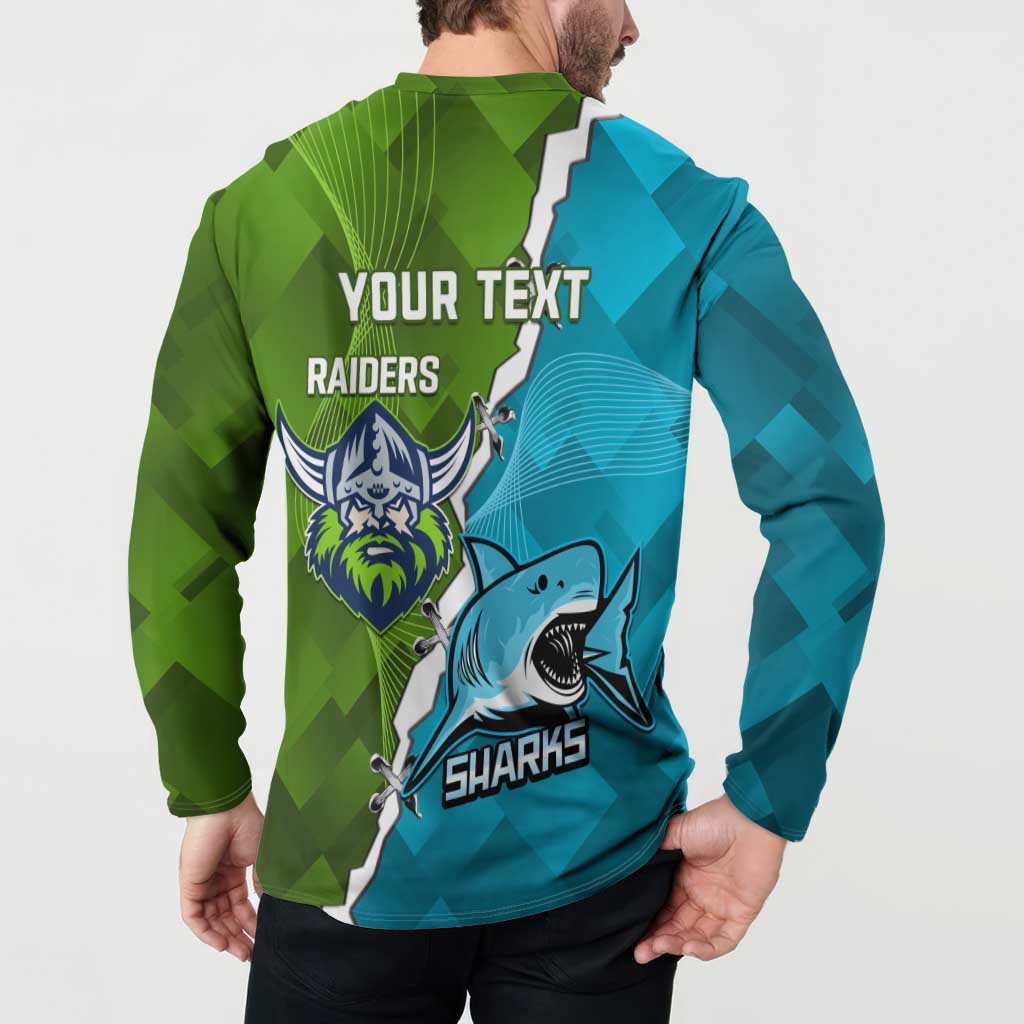 Personalised Sharks And Raiders Rugby Button Sweatshirt Sporty Style