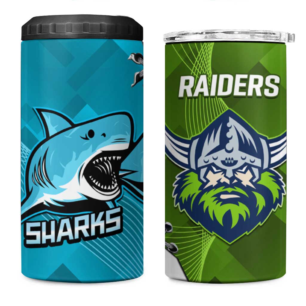 Sharks And Raiders Rugby 4 in 1 Can Cooler Tumbler Sporty Style
