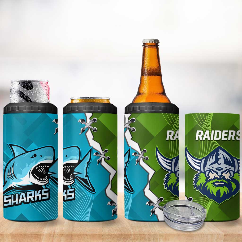 Sharks And Raiders Rugby 4 in 1 Can Cooler Tumbler Sporty Style