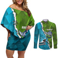 Personalised Sharks And Raiders Rugby Couples Matching Off Shoulder Short Dress and Long Sleeve Button Shirt Sporty Style