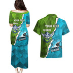 Personalised Sharks And Raiders Rugby Couples Matching Puletasi and Hawaiian Shirt Sporty Style