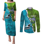 Personalised Sharks And Raiders Rugby Couples Matching Puletasi and Long Sleeve Button Shirt Sporty Style