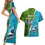 Personalised Sharks And Raiders Rugby Couples Matching Short Sleeve Bodycon Dress and Hawaiian Shirt Sporty Style
