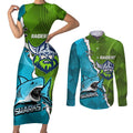 Personalised Sharks And Raiders Rugby Couples Matching Short Sleeve Bodycon Dress and Long Sleeve Button Shirt Sporty Style