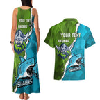 Personalised Sharks And Raiders Rugby Couples Matching Tank Maxi Dress and Hawaiian Shirt Sporty Style